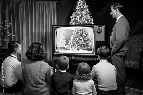 Journey to the Past: A Heartwarming 1960s Holiday TV Special, Where a Family Gathers Around the Black and White Television
 photo