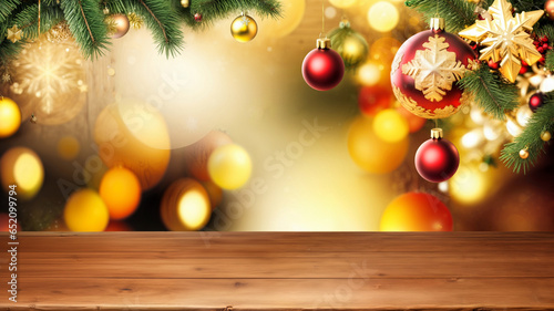 retro interior with xmas tree and wooden old table place 