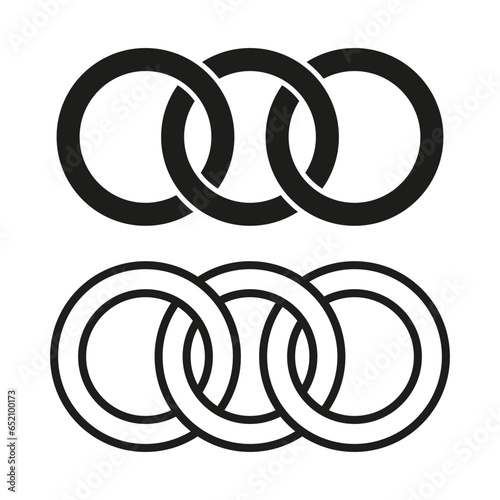 Interlocking circles, rings contour. Vector illustration. EPS 10.