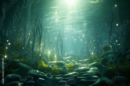 underwater scene with rays of light, Generative AI