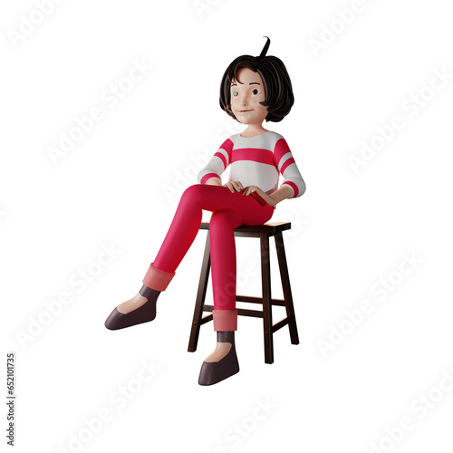 3D Female Character Sitting photo