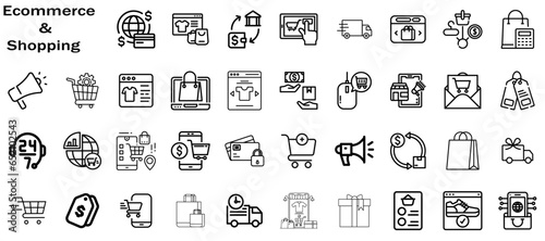 Ecommerce and shopping editable Icons set. Vector illustration in modern thin line style of icons, such as: Ecommerce, shopping, transport