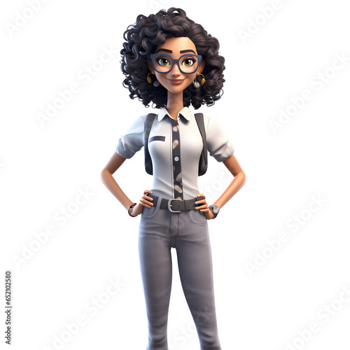 3D cartoon character smiling young businesswoman posing standing with arms crossed, isolated on white and transparent background, ai generate © Black Pig