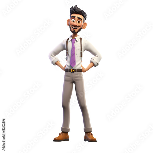 3D cartoon character happy smiling young businessman standing posing in a suit with his arms crossed, full body isolated on white and transparent background, ai generate © Black Pig