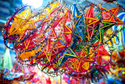 Ho Chi Minh City, Vietnam - September 22nd, 2023: Colorful tradition lantern at chinatown market. Many kind of Chinese lanterns hanging on street market in mid autumn festival. photo