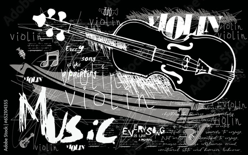Painted with brush strokes violin,image of a music in the style graffiti, image of a contrabass of graffiti, street art graffiti vector for graphic t shirt
