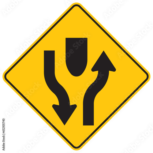 inicio de separador dos sentidos, icono, vector, símbolo, silueta, ilustración, señal de prevención, señal color amarillo, pictograma, rombo, preventivo, señales, imagen, indicar, norma