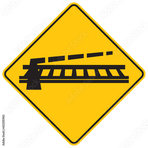 cruce ferroviario a nivel con barrera, icono, vector, símbolo, silueta, ilustración, señal de prevención, señal color amarillo, pictograma, rombo, preventivo, señales, imagen, indicar, norma