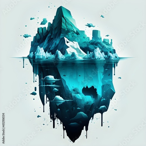 iceberg above and below water cell shading logo style cool color pallete logo style 