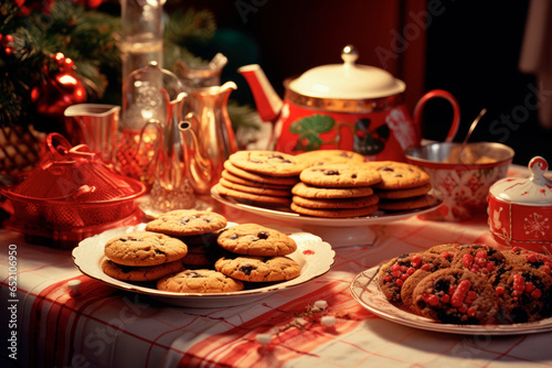 Nostalgic Christmas Delights. Delicious 1980s Christmas Cookies in a Retro Setting. Sweet Holiday Nostalgia AI Generative.