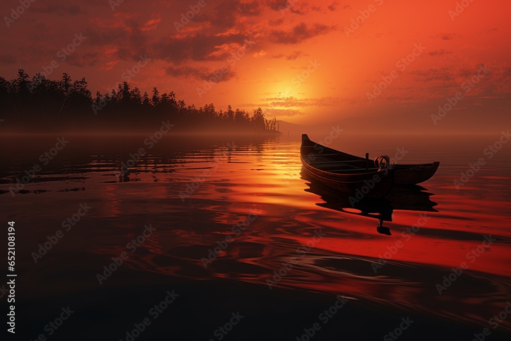 boat at sunset, Generative AI