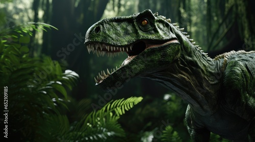 realistic dinosaur in lush forest © grocery store design