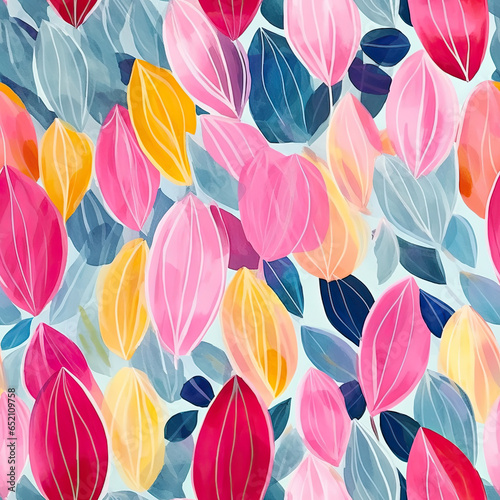 Seamless patterns of watercolor abstract painting with colorful tulip flower petals created with Generative AI Technology