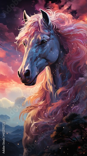 Wallpaper of Sparkling Stars and Magical Unicorns in a Dreamy Night Sky, Generative AI