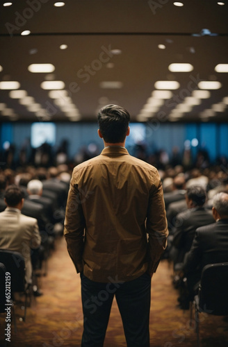 person turning his back at a conference