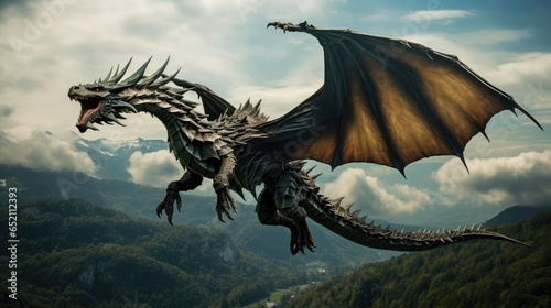 Epic Winged Dragon in Cloudy Skies
