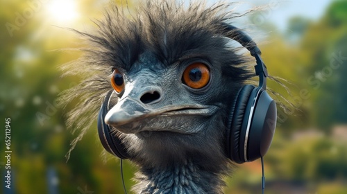 emu bird wearing google pixel earbuds.Generative AI