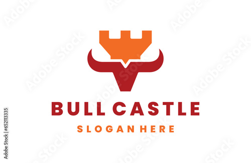 Vector Bull Castle logo icon with animal 