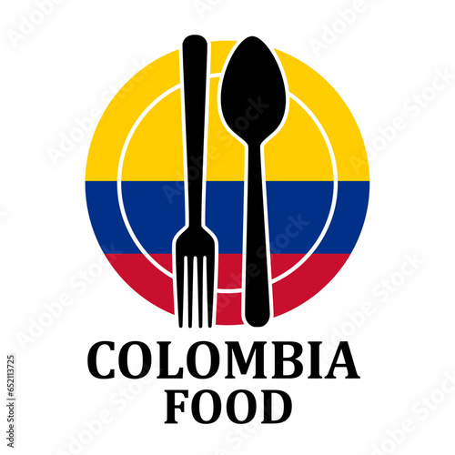 Colombia Restaurant food logo. Flag symbol with plate spoon and fork Icon Template Illustration Design
