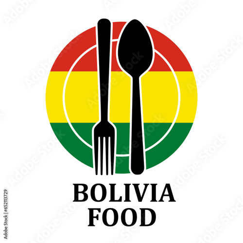 Bolivia Restaurant food logo. Flag symbol with plate spoon and fork Icon Template Illustration Design