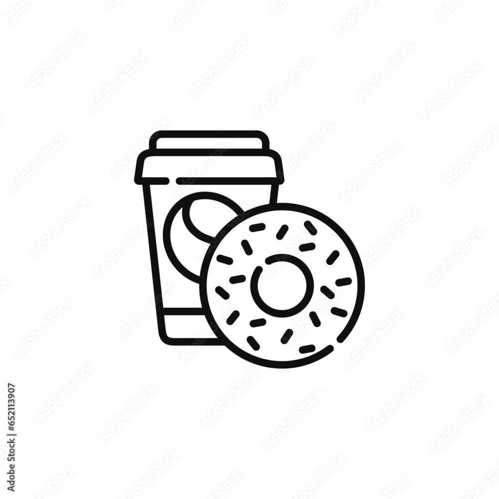 Donut and drink line icon. Fast food line icon isolated on white background Donut and drink line icon. Fast food line icon isolated on white background