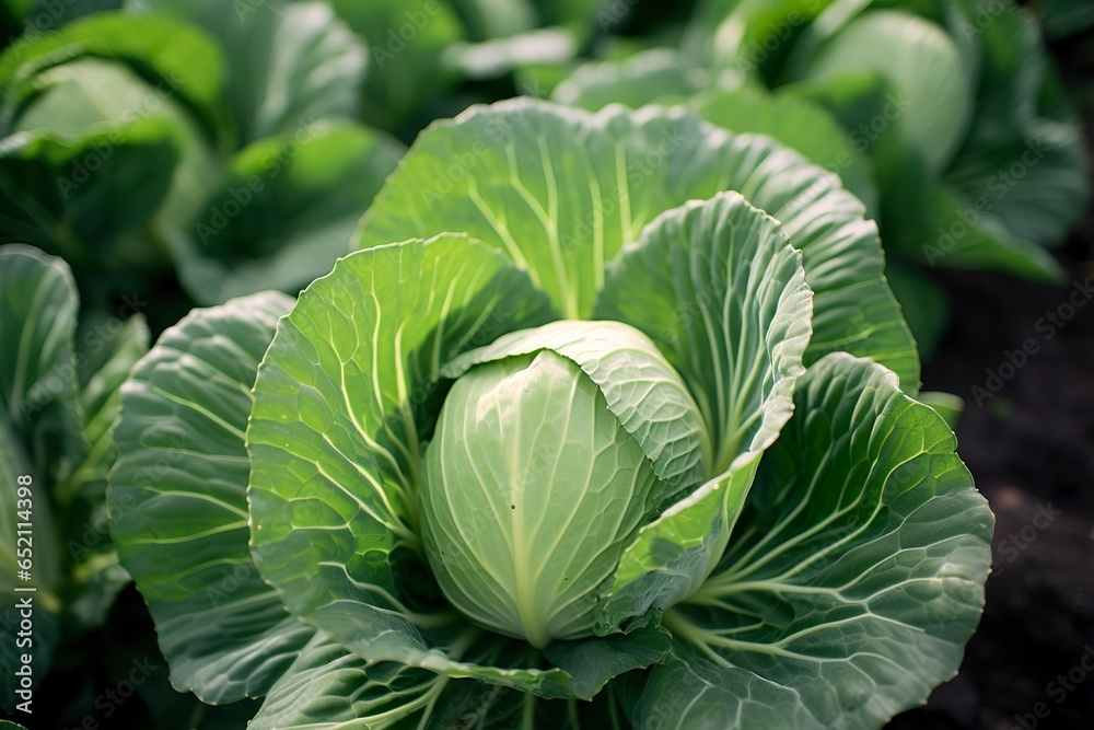 Cabbage growing in an urban garden. Cabbage leaves and head close up. Cabbage growing in an urban garden. Cabbage leaves and head close up.