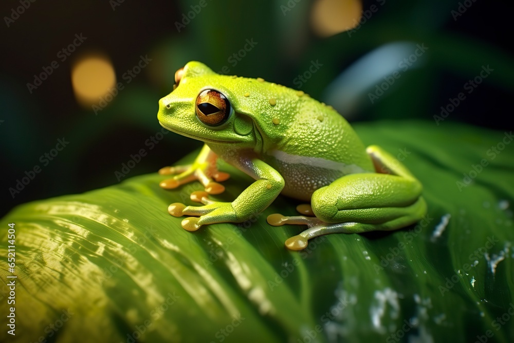Obraz premium Tree Frog sitting on plant.