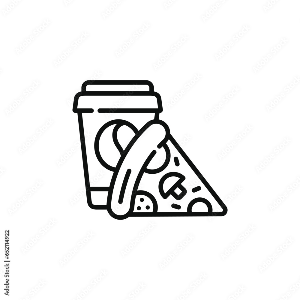 Pizza and drink line icon. Fast food line icon isolated on white background Pizza and drink line icon. Fast food line icon isolated on white background
