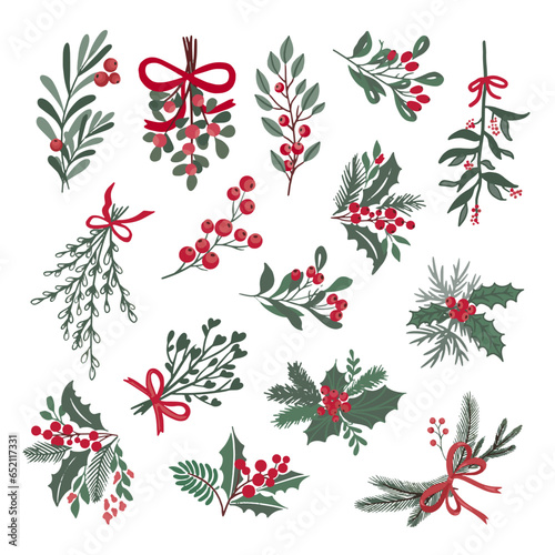 Foto Vector set of Christmas trees, pine trees for greeting cards, invitations, banners, web