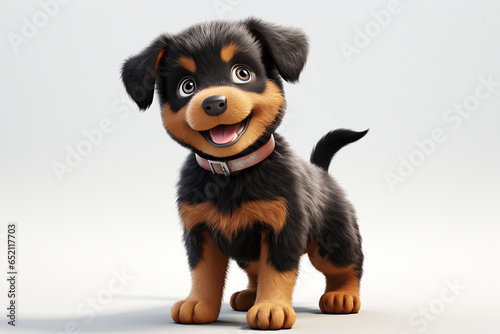 Rottweiler dog on a grey background. Adorable fluffy animal standing. Generated by generative AI.