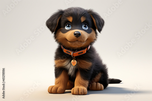 Rottweiler dog on a white background. Adorable fluffy  animal sitting. Generated by generative AI.