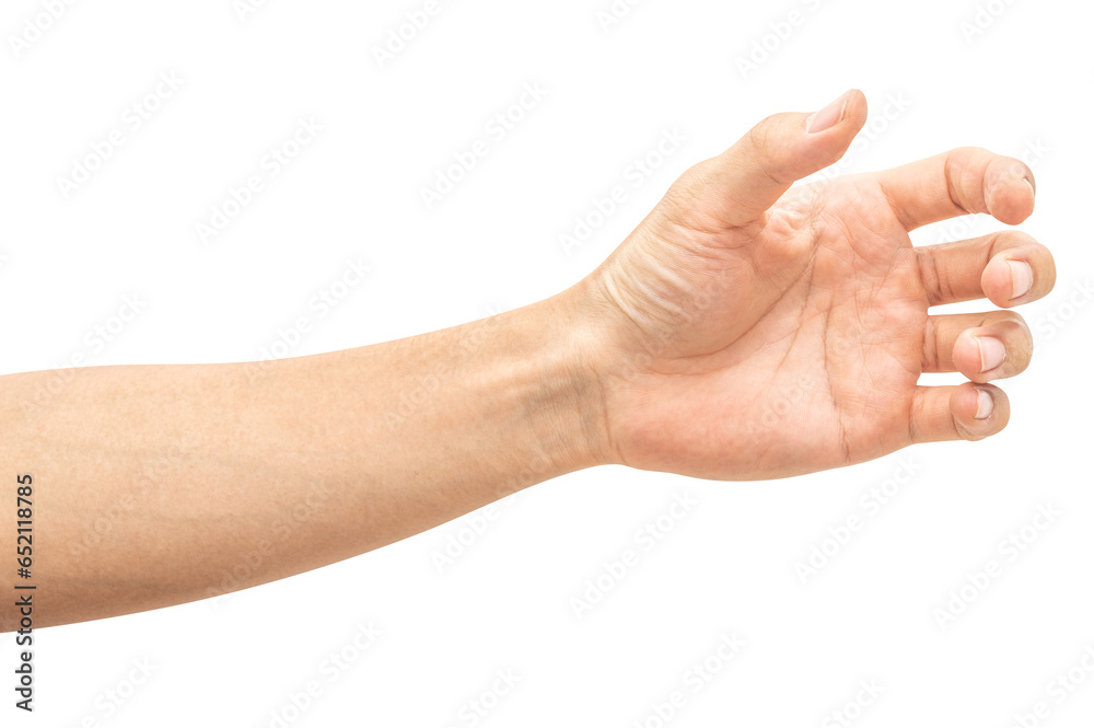 isolated of male hand holding something like a bottle or can. isolated of male hand holding something like a bottle or can.