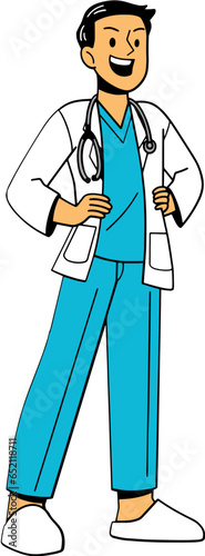 Hospital doctor friendly cartoon character illustration