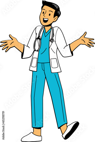 Hospital doctor friendly cartoon character illustration