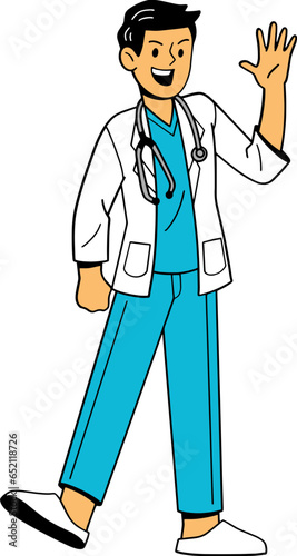 Hospital doctor friendly cartoon character illustration