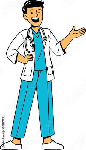 Hospital doctor friendly cartoon character illustration