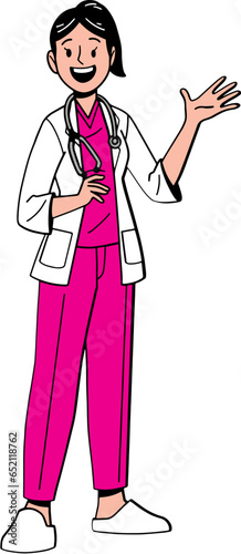 Woman hospital doctor with friendly face character vector illustration