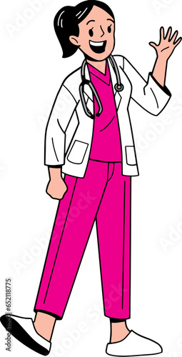 Woman hospital doctor with friendly face character vector illustration