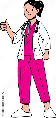 Woman hospital doctor with friendly face character vector illustration