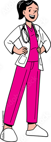 Woman hospital doctor with friendly face character vector illustration