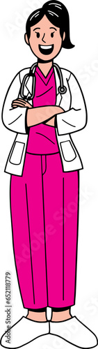 Woman hospital doctor with friendly face character vector illustration