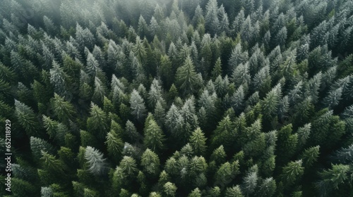 view of a pine tree forest from above. generative AI