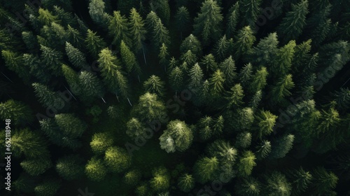 view of a pine tree forest from above. generative AI