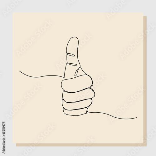 Continuous single one line drawing of finger thumb up approval sign gesture. Vector illustration