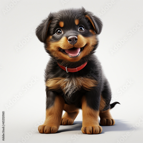 Rottweiler dog on a white background. Adorable fluffy animal standing. Generated by generative AI.	
