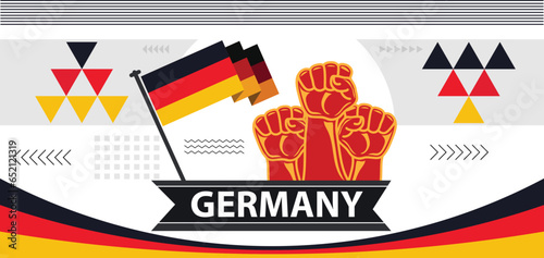 Germany national day Deutschland banner with flag colors theme background, professional creative banner design.geometric abstract retro modern black red yellow design. German people. Sports Games.eps