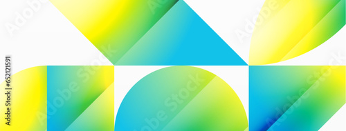 Serene gradient template. Circles and triangles mingle in minimalist perfection. Gentle fusion of forms and hues creates balanced yet captivating backdrop, embodying modern sophistication