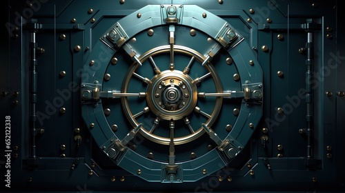 An image of a solid bank vault door with a secure appearance. photo