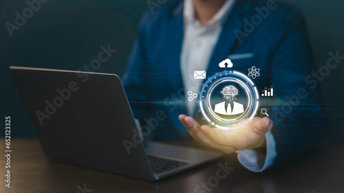 Obraz na płótnie Human centric connection command and artificial intelligence (Ai), Analysis marketing in futuristic, technology for humanity, Marketing 6.0 for sme digital era on blockchain data. w salonie