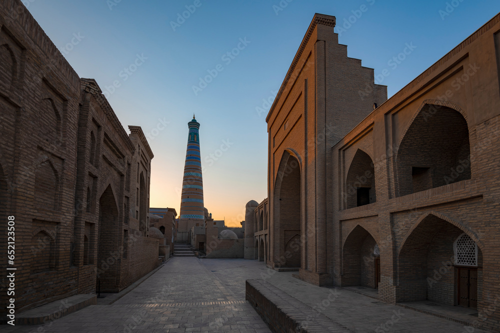 Deserted dawn on the streets of ancient Khiva. Uzbekistan
